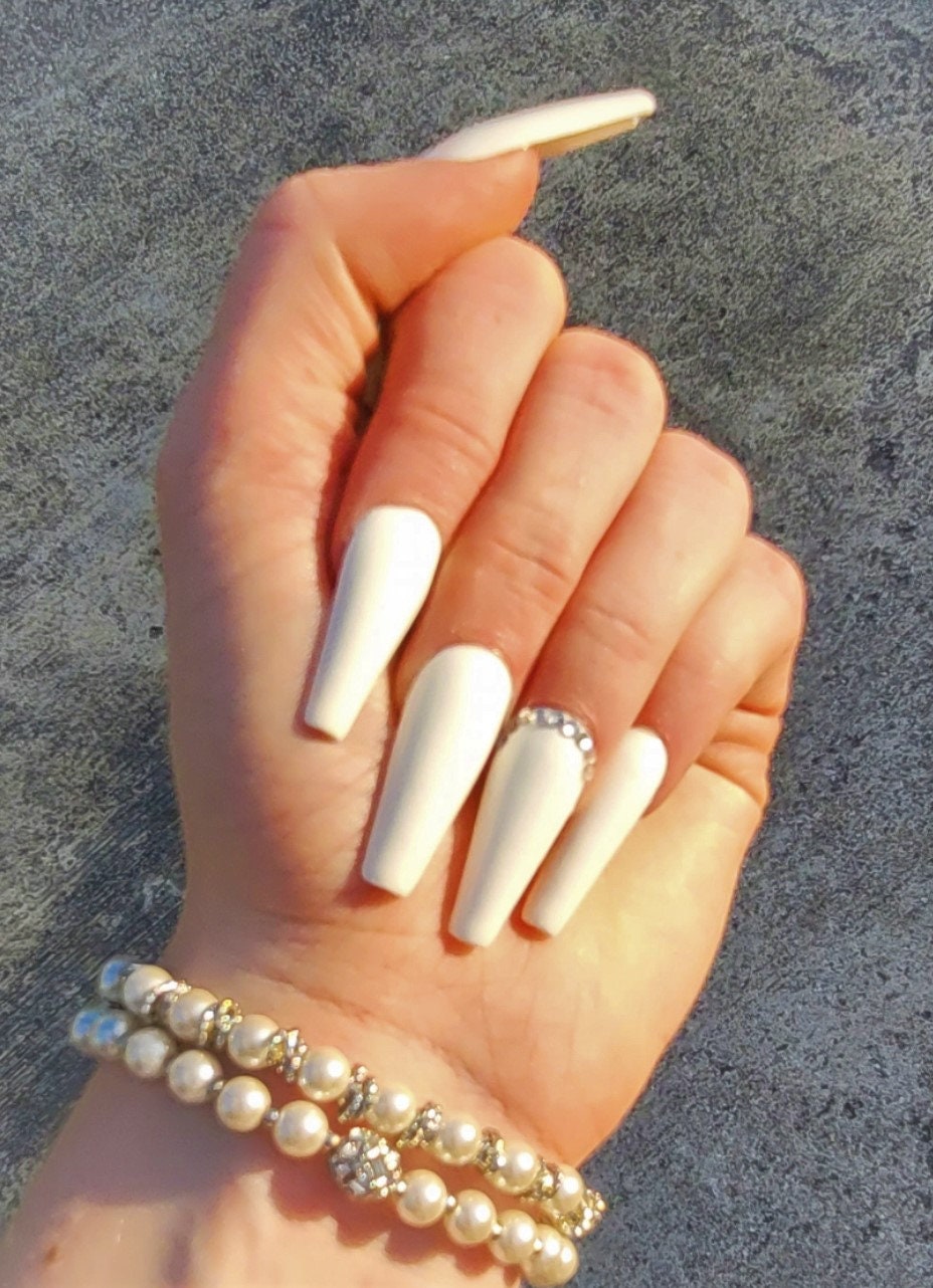 White Press on Nails/white Press on Nails With Silver - Etsy