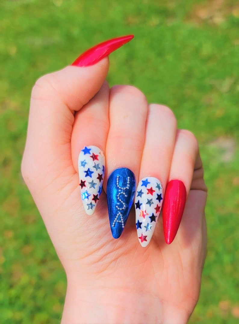 USA 4th of July Press on Nails/Red, White & Blue Press on Nails/Patriotic Press on Nails/Fourth of July Press on Nails/USA Press on Nails image 2