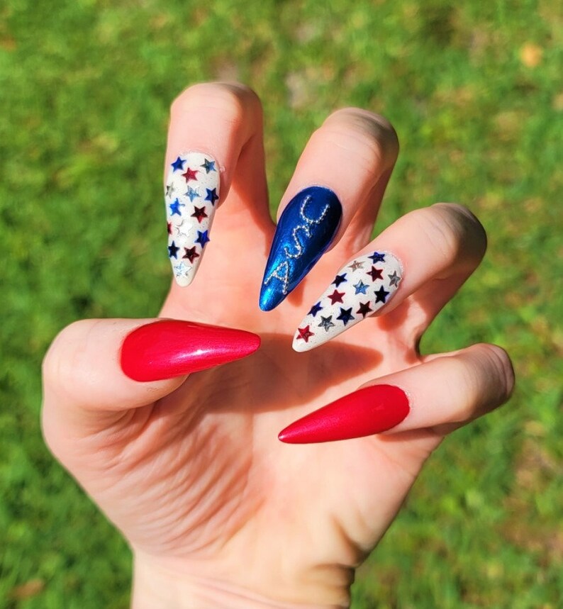 USA 4th of July Press on Nails/Red, White & Blue Press on Nails/Patriotic Press on Nails/Fourth of July Press on Nails/USA Press on Nails image 3