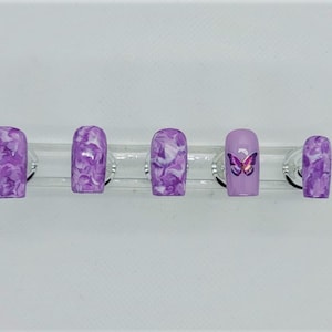 Purple Marble Press on Nails with Butterfly/Lupus Awareness Nails/Purple Marble Press on Nails/Purple Nails/Purple Butterfly Press on Nails