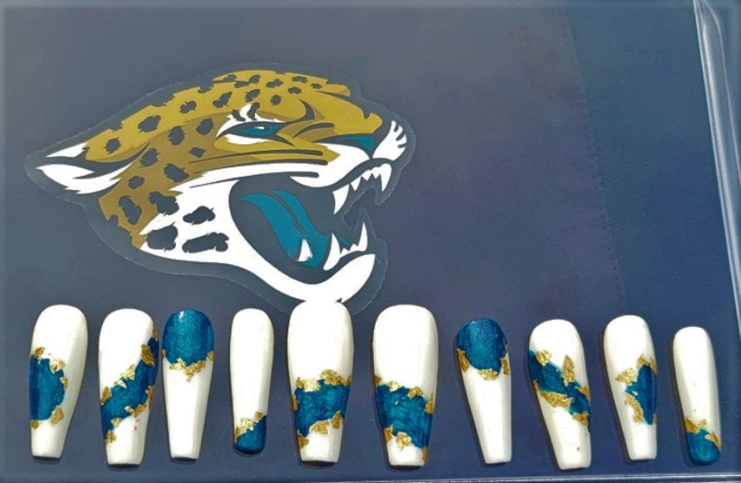 Jacksonville Jaguars Inspired Press on Nails/marble Press on Nails