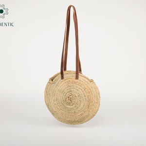 Mothentic Runde Strohtasche Langes flaches Leder