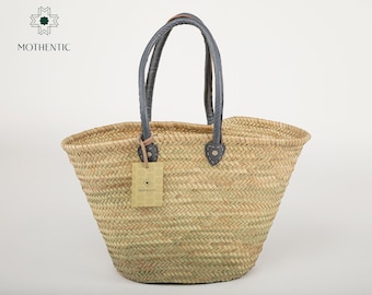 Mothentic Natural Basket Grey Long Handle Leather