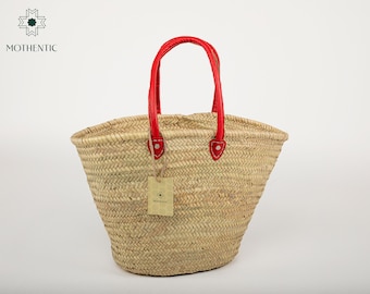 Mothentic Natural Basket Red Long Handle Leather