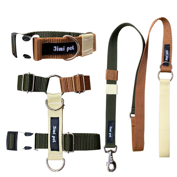 Dog Harness Set/ Dog Collar Set, Handmade Harness, Handmade Leash, Retro H Model