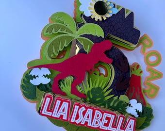 Topo de bolo de dinossauro, decoração de festa personalizada dinossauro, decoração de festa de dinossauro