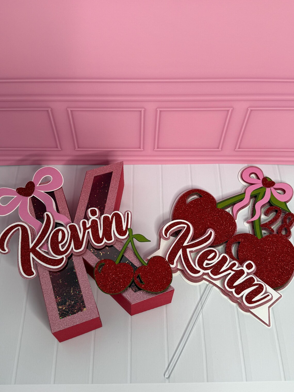 Cherry and Bow Cake Topper First Birthday Party Decorations Coquette ...