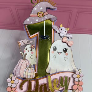 Adorno para tarta de Halloween, decoración de cumpleaños de fantasmas, fiesta de primer cumpleaños de Spooky Boo, niña espeluznante, decoración de fiesta de niña de Halloween,