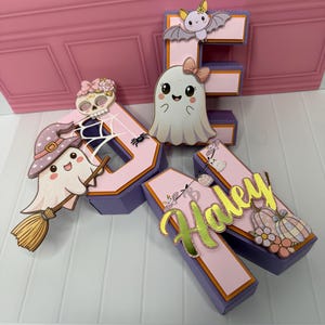 Letras 3D de cumpleaños de fantasma de Halloween rosa, decoraciones para fiesta de Halloween, fiesta temática de fantasma de Halloween rosa, letras 3D de Boo rosa espeluznante de Halloween