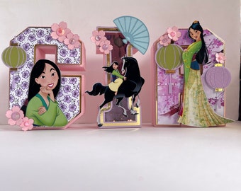 Lettre 3D Mulan / Décoration de fête d'anniversaire princesse Mulan / Décoration de fête Mulan