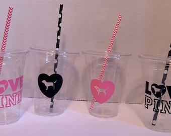 Pink Themed Cups with Lids and Straws