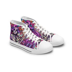 Zapatillas altas para el Día de los Muertos, Día de los Muertos, Dia De Los Muertos, Zapatos con calaveras de azúcar, Zapatos de Halloween, Zapatos con calaveras de azúcar
