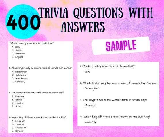 Trivia Questions 400 Quiz Questions With Answers Book Fun Etsy