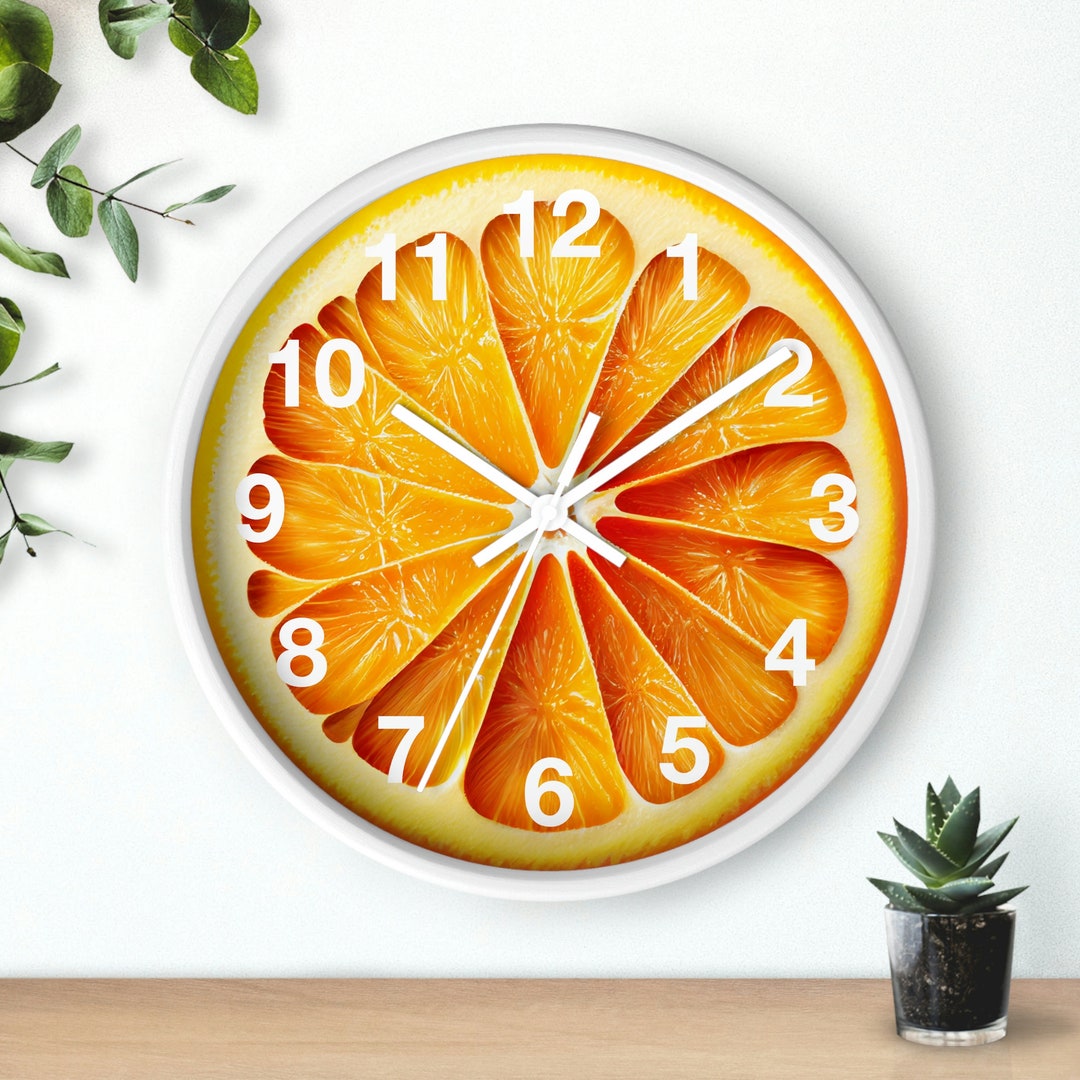 Orange Slice Wall Clock With Numbers, Fruit Home Decor, Citrus Fruit ...