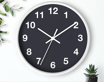 Charcoal Minimalist Wall Clock, 10 Inch Modern Wall Clock, Rustic Wall Clock, Silent Wall Clock, Christmas Gift, Housewarming Decor Gift