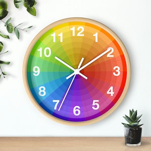 Color Wheel Wall Clock With Numbers, RGB Rainbow Modern Simple Design Clock