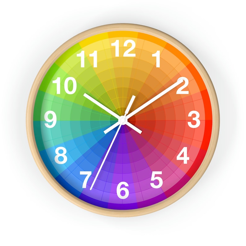 Color Wheel Wall Clock With Numbers, RGB Rainbow Modern Simple Design