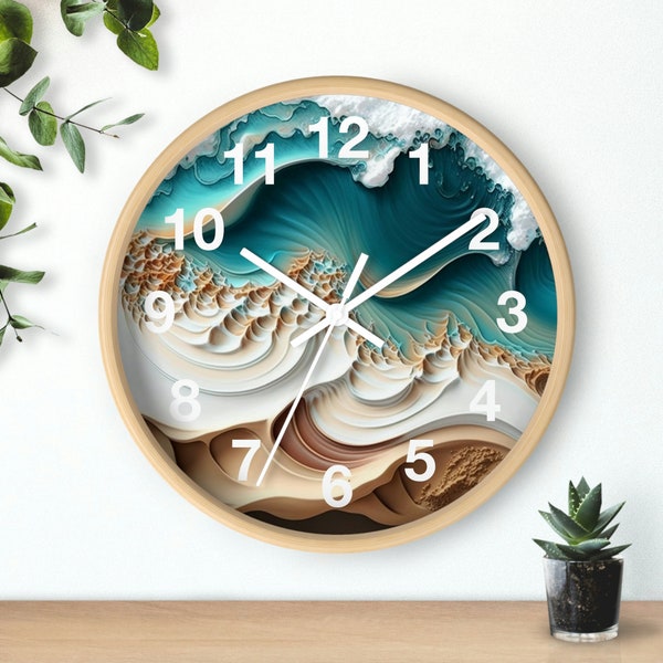 Beach Wall Clock With Numbers, Beach House Coastal Home Decor, Ocean Beach Wall Decor, Beach Waves Water Ocean Style Wall Clock