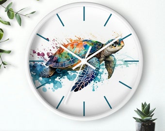 Sea Turtle Wall Clock, Watercolor Colorful Sea Turtle Designed Clock, Ocean Life Home Decor, Sea Turtle Decor, Save The Turtles, Sea Life