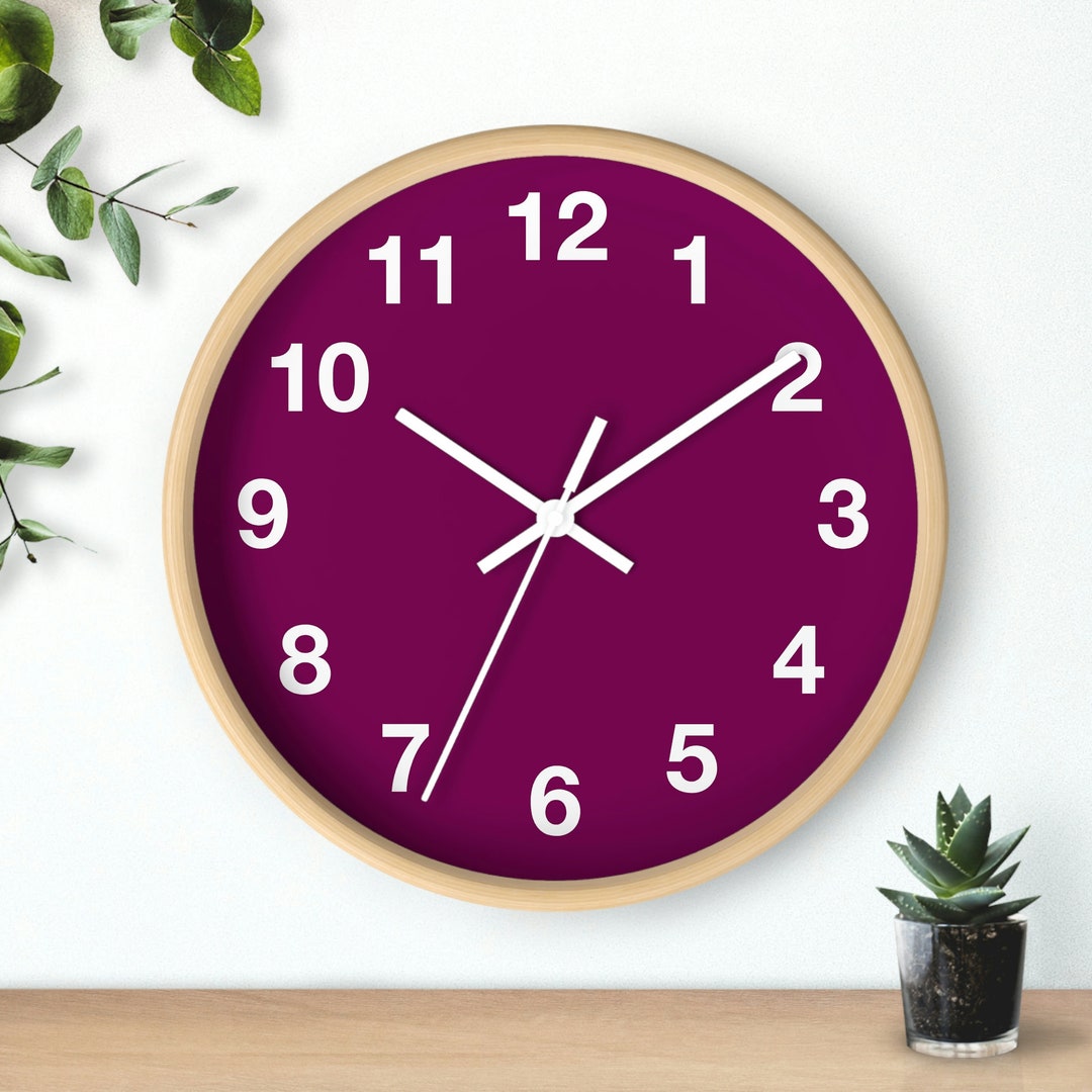 Magenta Wall Clock With Numbers Modern Simple Design Clock Etsy
