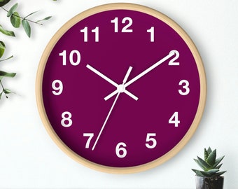 Magenta Wall Clock With Numbers, Modern Simple Design Clock