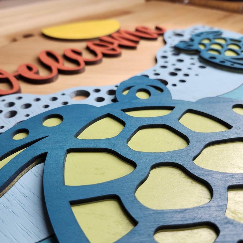 Sea Turtle Welcome Door Hanger | Laser Cut Coastal Home Decor | Beach ...