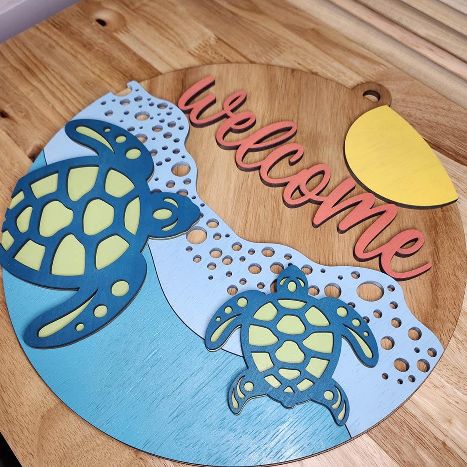 Sea Turtle Welcome Door Hanger | Laser Cut Coastal Home Decor | Beach ...