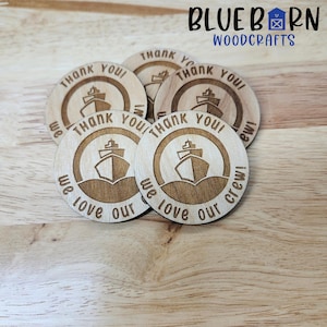 Personalized Cruise Crew Thank You Wooden Tokens: Engraved Cruise Gifts