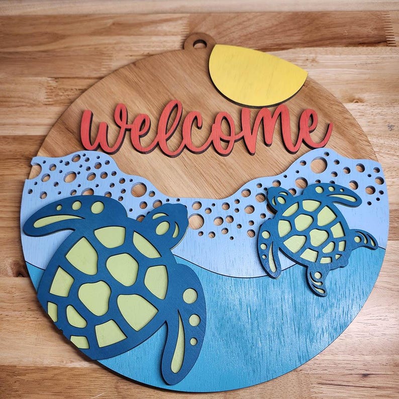 Turtle Beach Welcome Door Hanger | Coastal Home Decor - Etsy