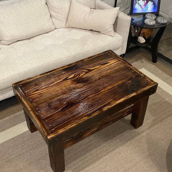 Shou Sugi Ban Reclaimed Pallet Wood Indoor/Outdoor Farmhouse Coffee Table