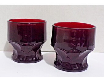 Vintage Anchor Hocking Royal Ruby Red Honeycomb Pattern Set of 2 Goblets 4 oz