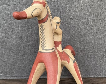 Vintage Ceramic Horse and Rider Statue Etruscan Greek Style