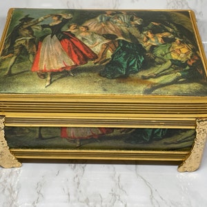 Vintage Schmid Brothers Jewelry Box Music Box Satin Portrait Japan