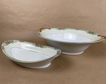 Vintage Noritake Fine China Double Handle Gold Floral Oval