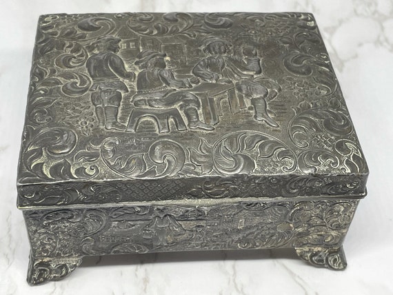 Vintage Footed Metal and Wood Japanese Trinket Box - image 3