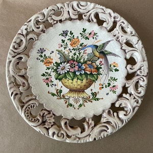 Vintage Danish Bassano Porcelain Plate with Floral Design and Intricate Edge
