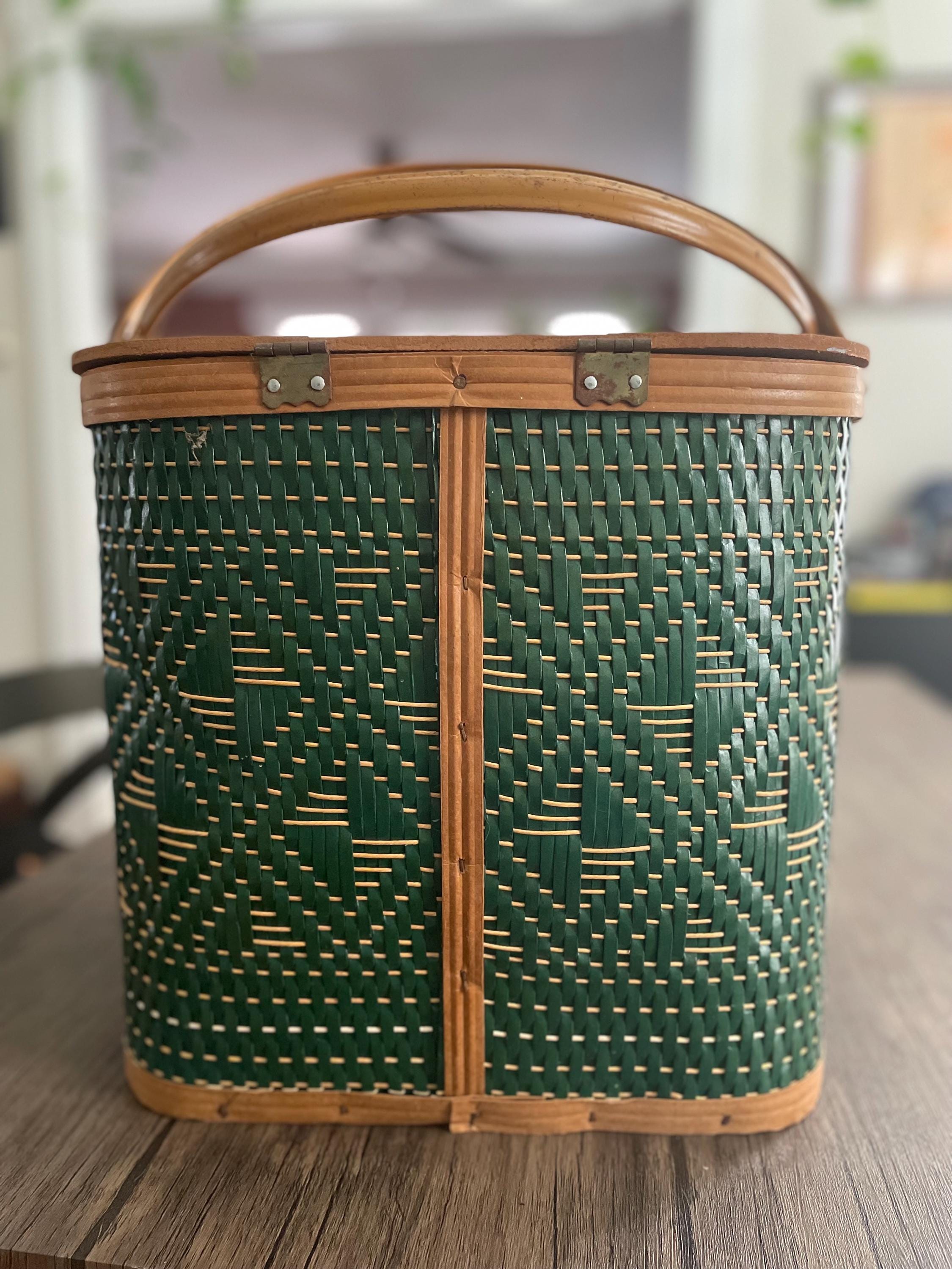 Vintage Hawkeye Green Woven Picnic Basket With Tiered Inserts - Etsy