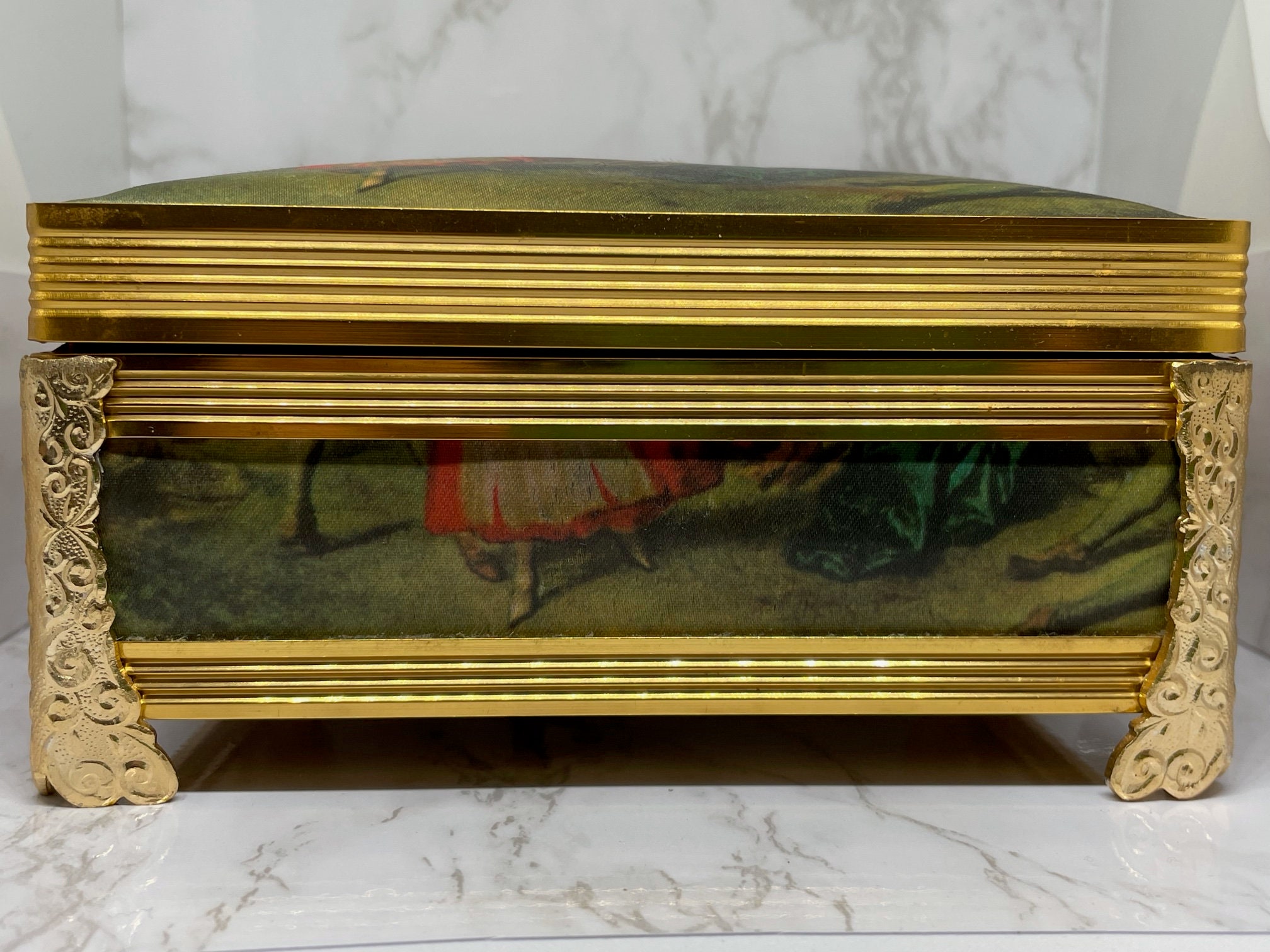 Vintage Schmid Brothers Jewelry Box Music Box Satin Portrait Japan