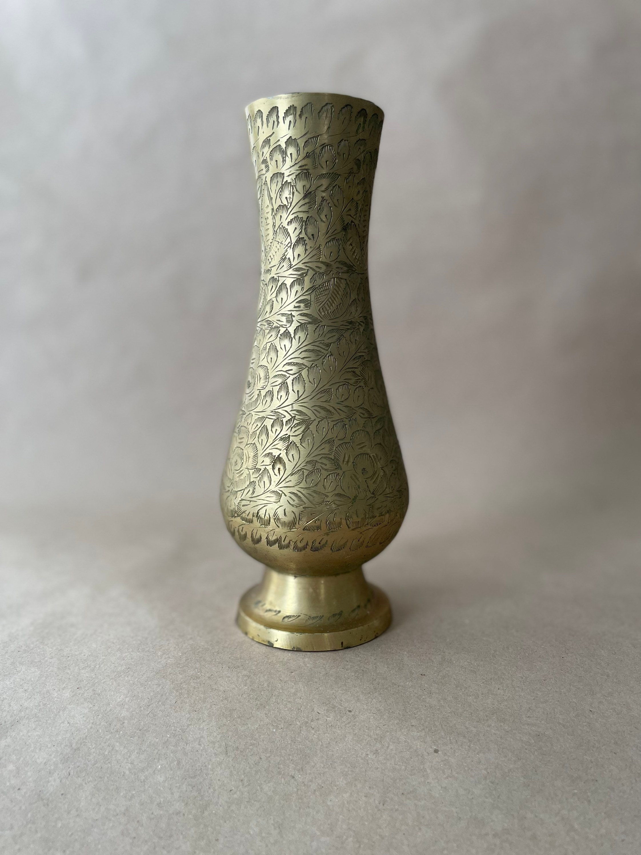 Vintage Etched Brass Floral Vase Made in India Etsy