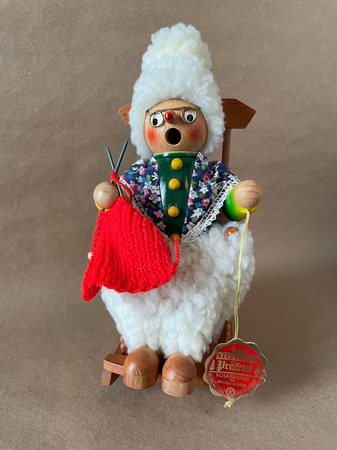 Vintage Steinbach Music Box Knitting Granny in Rocking Chair