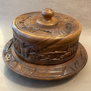 Vintage Wood Carved Pedestal Cake Stand