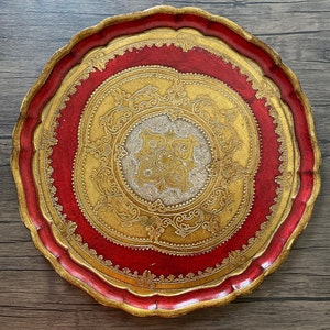 Vintage Red and Gold Florentine Paper Serving Tray