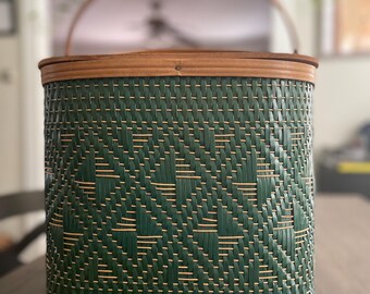 Vintage Hawkeye Green Woven Picnic Basket With Tiered Inserts - Etsy