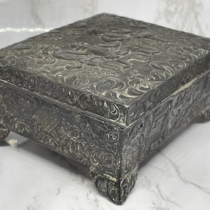 Vintage Footed Metal and Wood Japanese Trinket Box