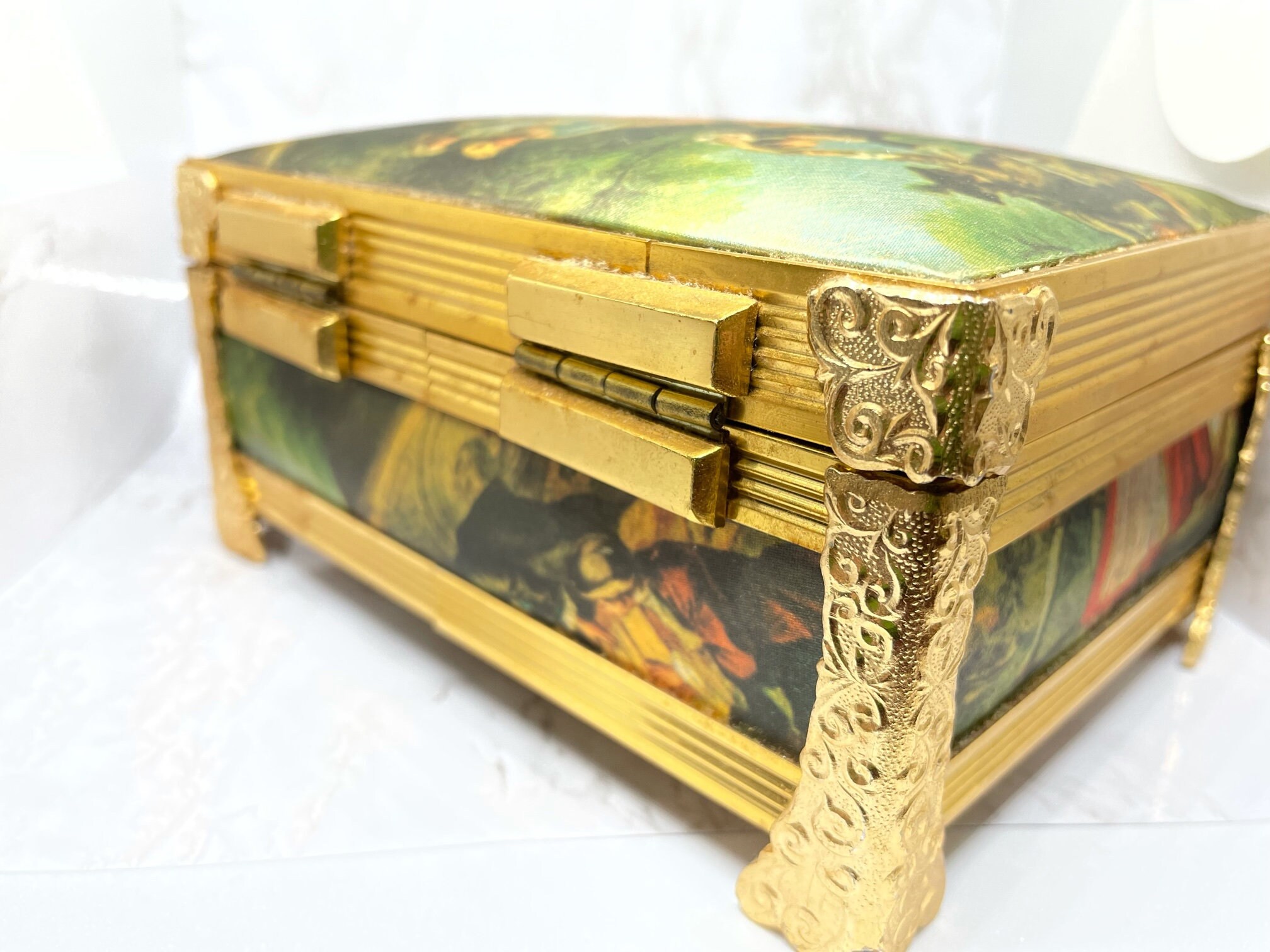 Vintage Schmid Brothers Jewelry Box Music Box Satin Portrait