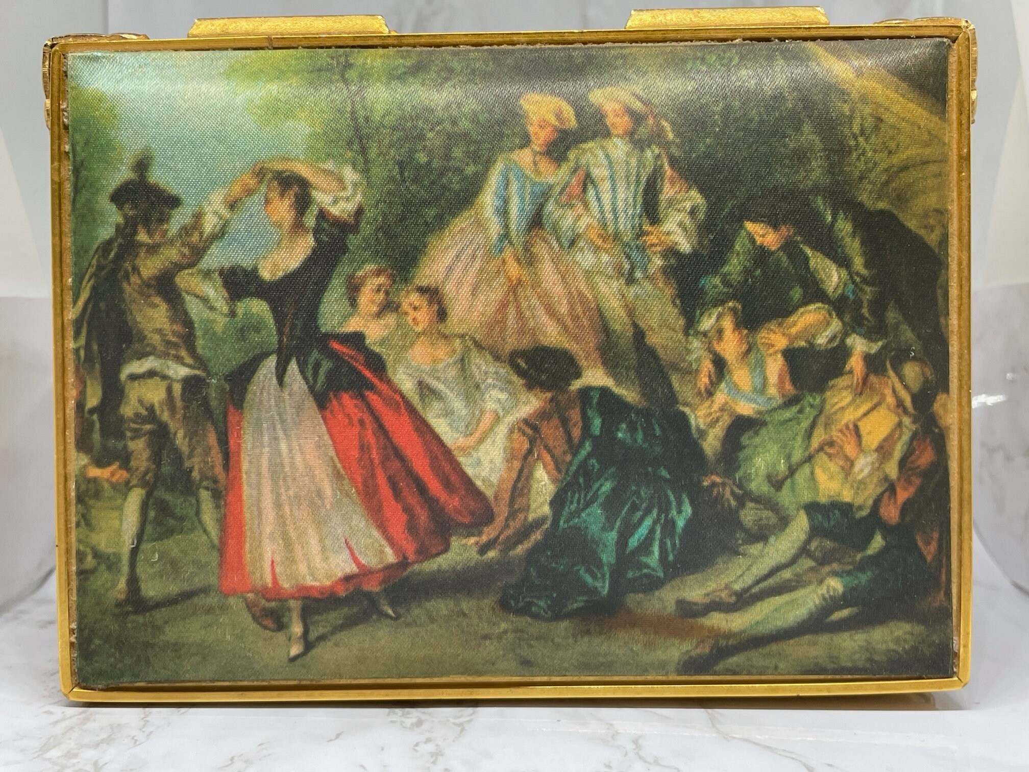 Vintage Schmid Brothers Jewelry Box Music Box Satin Portrait Japan