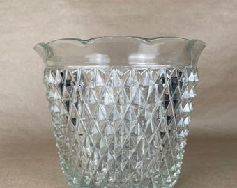 Vintage Indiana Glass Diamond Cut Ice Bucket