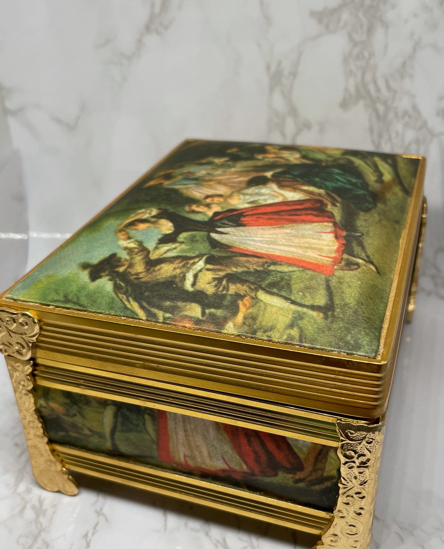 Vintage Schmid Brothers Jewelry Box Music Box Satin Portrait