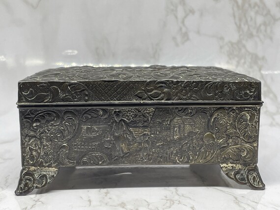 Vintage Footed Metal and Wood Japanese Trinket Box - image 2