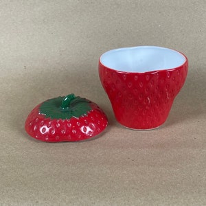 Vintage Strawberry Painted Milk Glass Container with Lid